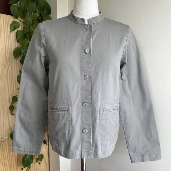Eileen Fisher Mandarin Collar Shirt Jacket‎ Denim Light Gray Size Medium Button - Picture 1 of 13